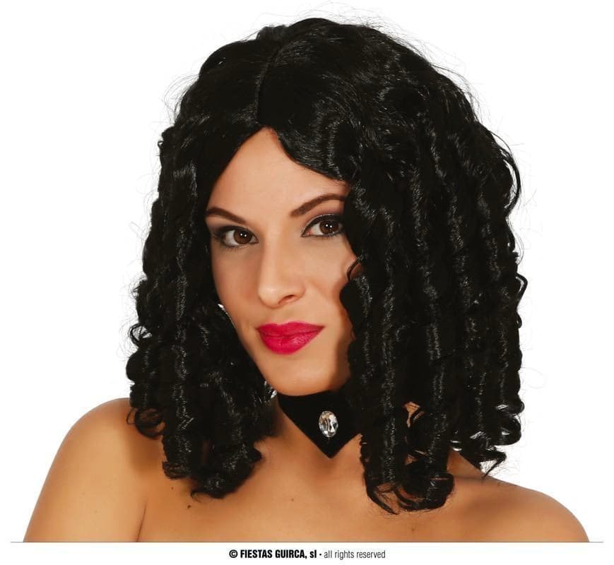 GU peluca tirabuzones negra en caja