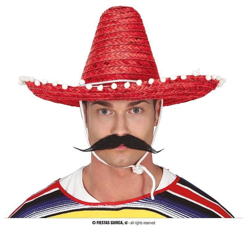 GU sombrero mexicano paja 45 cms. rojo