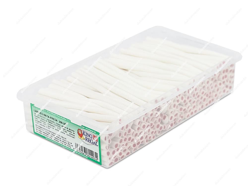 Caja de regaliz relleno blanco King Regal Lapiz Nata Fresa de 200 unidades de Dulcealmacen