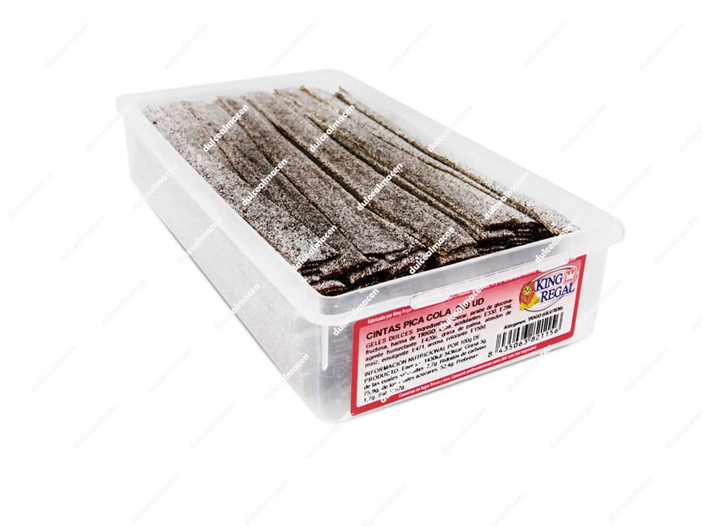 Caja de cintas de regaliz plano pica cola King Regal Lengua Cola de 200 unidades de Dulcealmacen