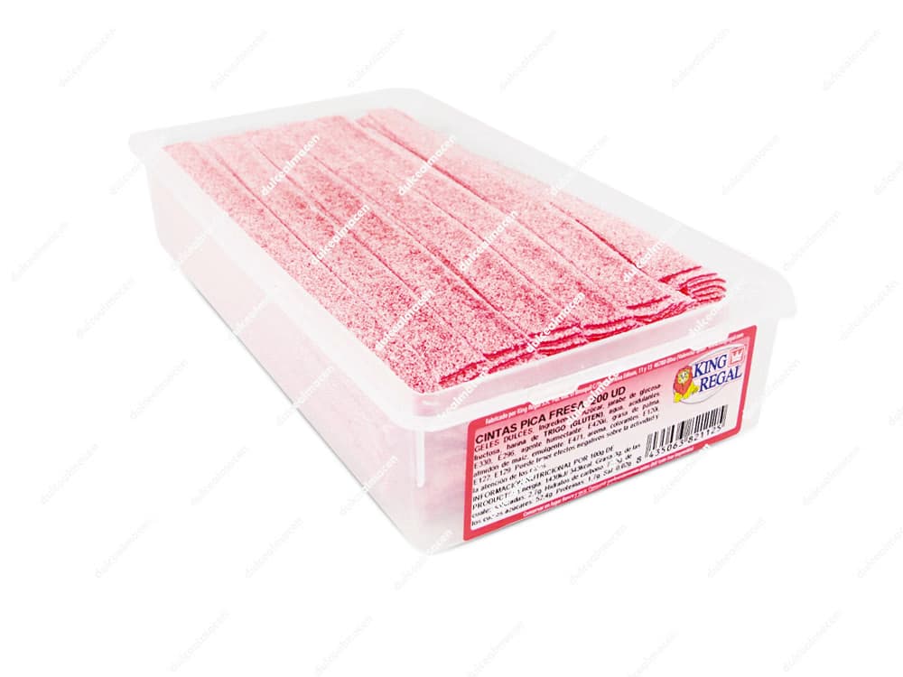 Caja de cintas de regaliz plano pica fresa King Regal Lengua Fresa de 200 unidades de Dulcealmacen
