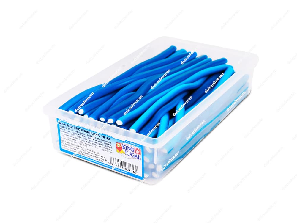 Caja de regaliz gigante relleno azul King Regal Maxi Relleno Frambuesa de 70 unidades de Dulcealmacen