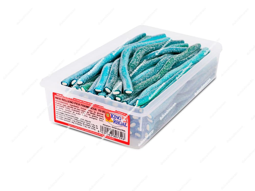 Caja de regaliz gigante relleno pica frambuesa azul King Regal Maxi Relleno Frambuesa Pica de 70 unidades de Dulcealmacen