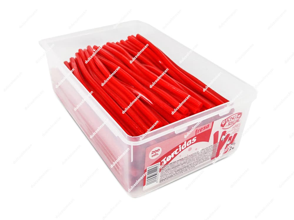 Bote contenedor con barritas de regaliz rojo King Regal Torcida Fresa 200 uds de Dulcealmacen