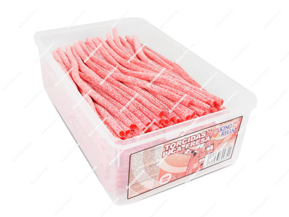 Bote de barritas de regaliz rojo ácido King Regal Torcida Fresa Pica de Dulcealmacen