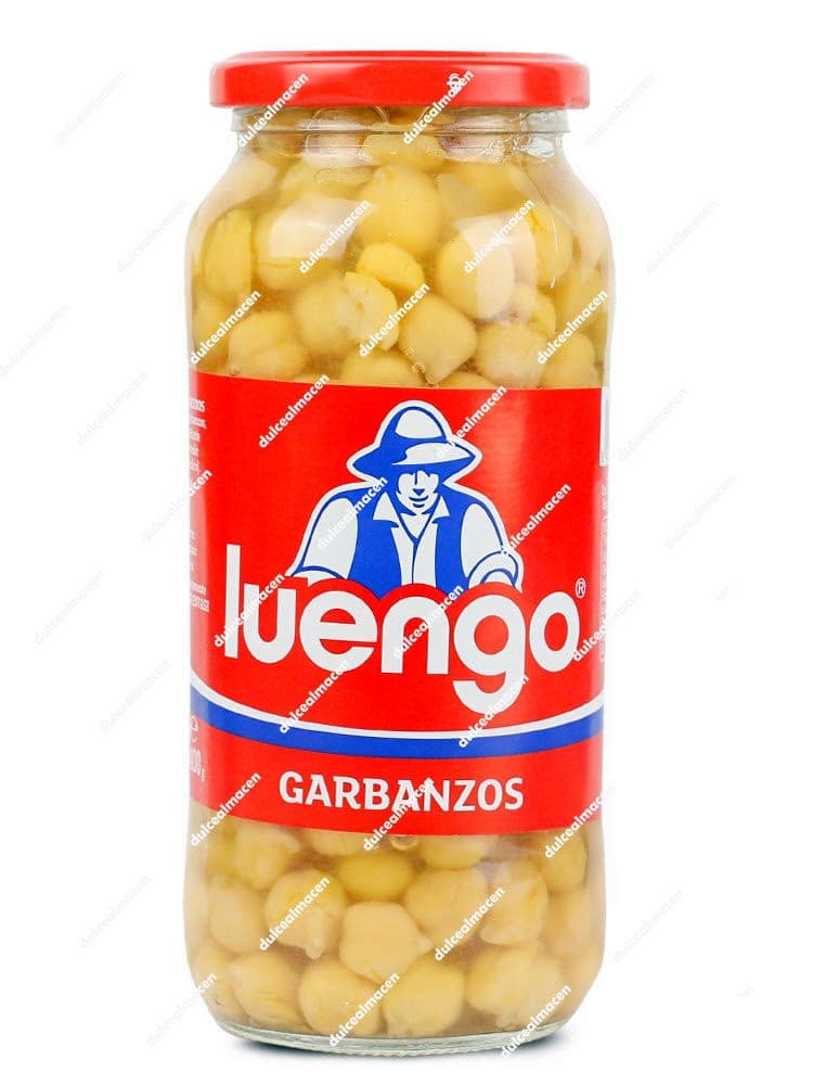 Tarro de cristal de 400g de Garbanzos Cocidos Luengo con etiqueta roja distintiva del fabricante - Dulcealmacen