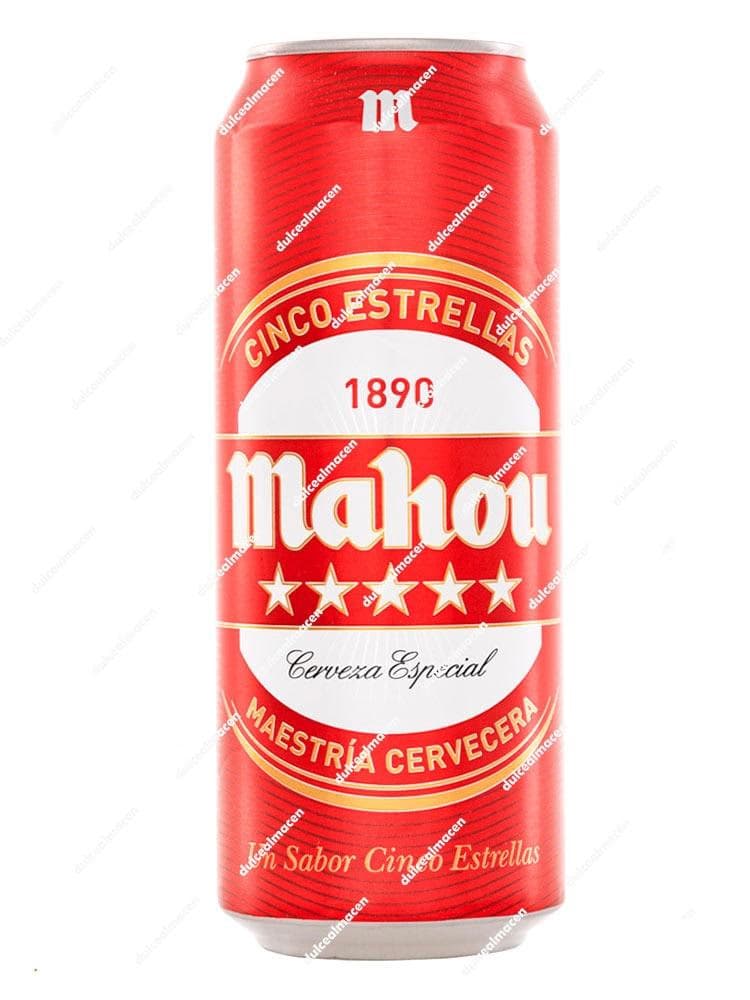 Lata de cerveza Mahou Roja 50cl (Maestra) de color granate con letras doradas - Dulcealmacen
