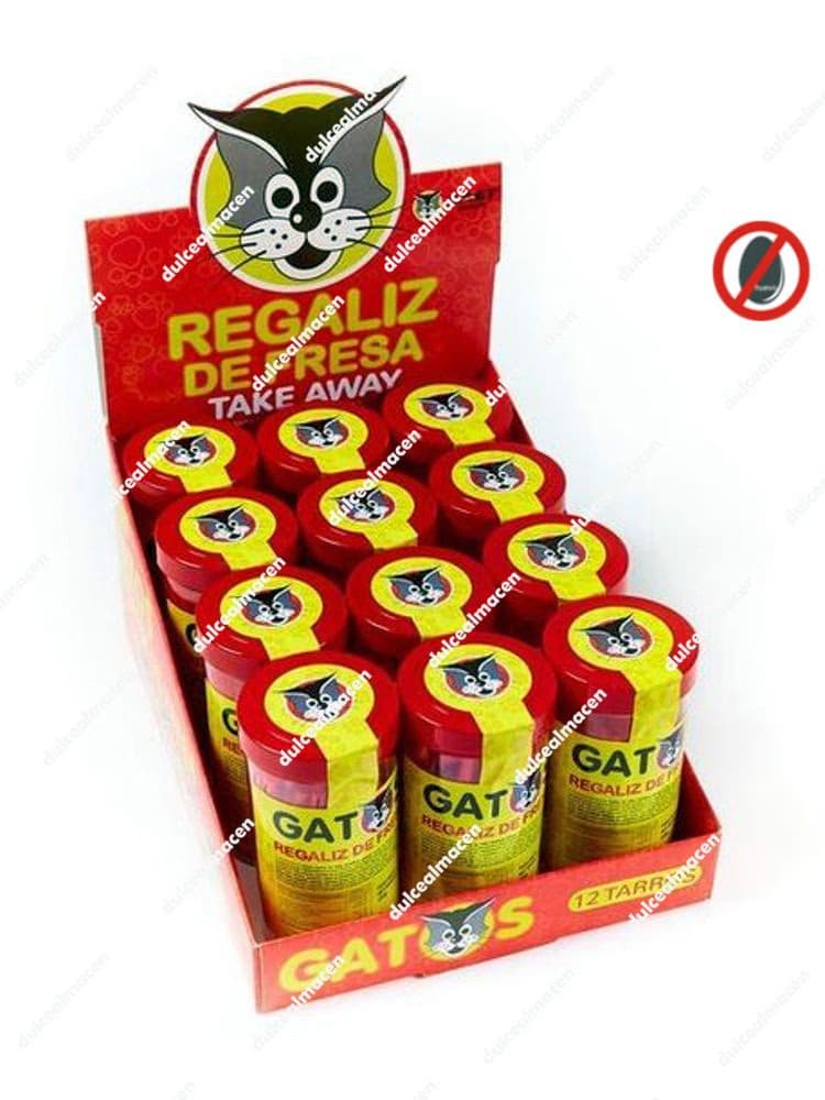 Tarro individual de 1 unidad de Saet Gatos de fresa de color rojo brillante con etiqueta amarilla - Dulcealmacen
