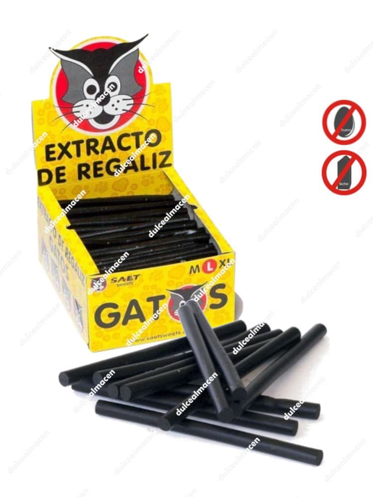 Caja de regaliz negro tradicional Saet Gatos Regaliz L de 200 unidades de Dulcealmacen
