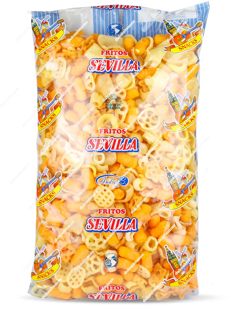 Bolsa familiar de 900 gramos de Sevilla Cóctel Snacks, surtido de aperitivos fritos variados elaborado con aceite de girasol - Dulcealmacen