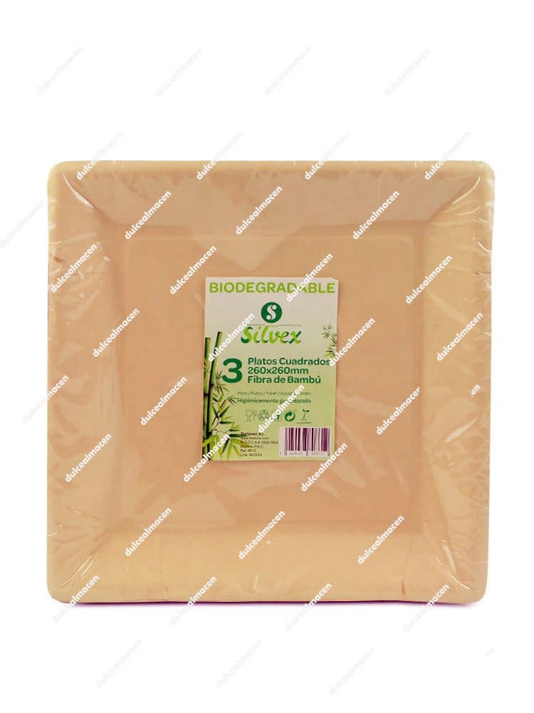 Silvex plato bambu cuadrado 26 x 26 3 uds