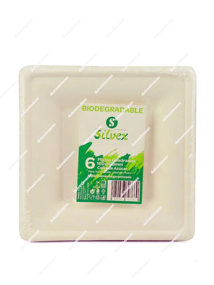 Silvex plato bio cuadrado 16 x 16 6 uds