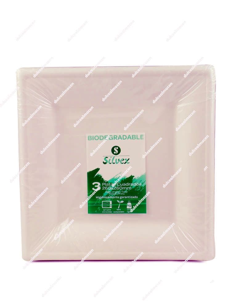 Silvex plato bio cuadrado 26 x 26 3 uds