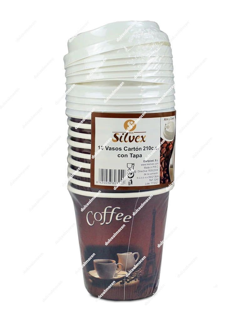 Silvex vaso carton + tapa 210 cc 10 uds