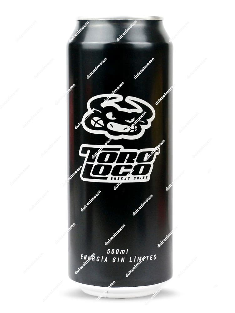 Lata de bebida energética Toro Loco Original de 330 ml con diseño negro y logo de toro rojo en Dulcealmacen