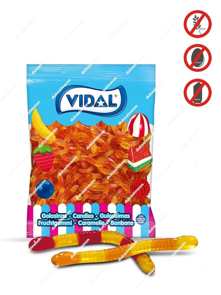 Vidal Gusanos Brillo 250 uds bolsa de gominolas con forma de gusano brillante Dulcealmacen