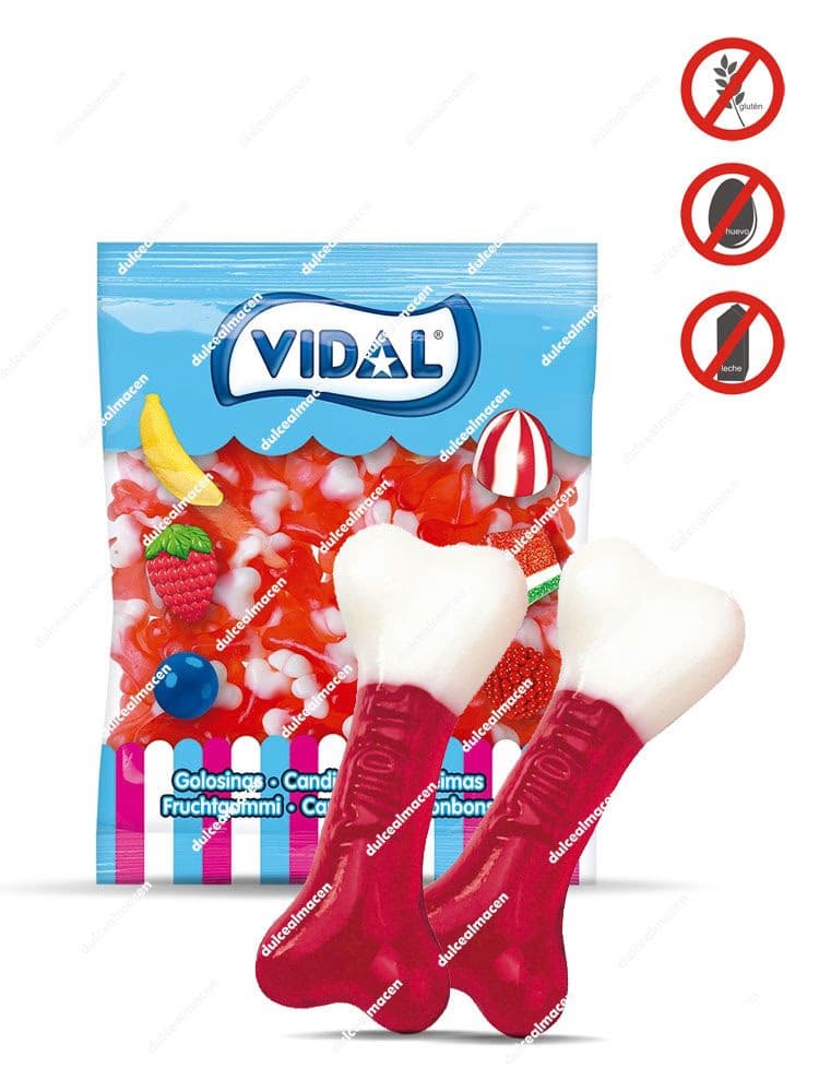 Vidal Huesos Brillo 250 uds bolsa de gominolas con forma de hueso Dulcealmacen