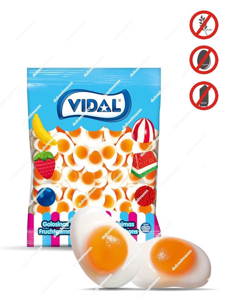 Caja de golosinas Vidal Huevos Fritos de goma bicolor blanca y naranja en formato de 250 unidades - Dulcealmacen
