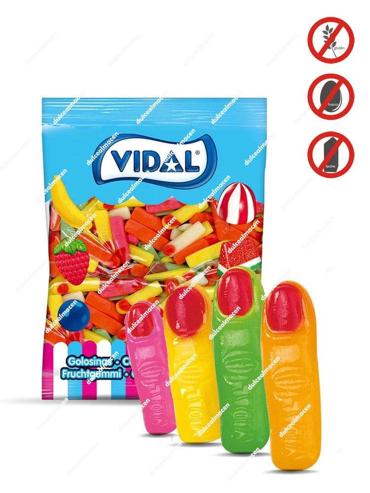 Bolsa de 1 kg y gominolas multicolores brillantes con forma de dedo y uña marcada Vidal Dedos Brillo en Dulcealmacen
