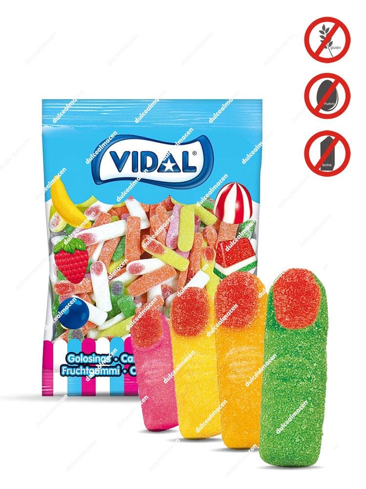 Bolsa de 1 kg y gominolas multicolores con forma de dedo y cobertura de azúcar ácido Vidal Dedos Pica en Dulcealmacen