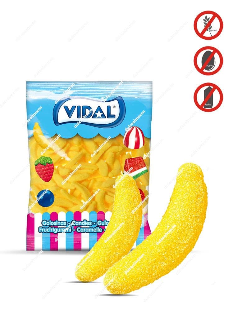 Bolsa de gominolas de espuma azucaradas con forma de plátano Vidal Plátanos de 1 kg en Dulcealmacen