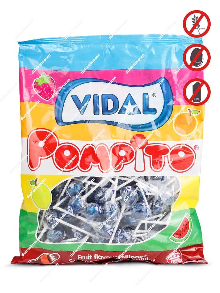Bolsa de caramelos con palo pintalenguas Vidal Pompito Surtido de 100 unidades en Dulcealmacen