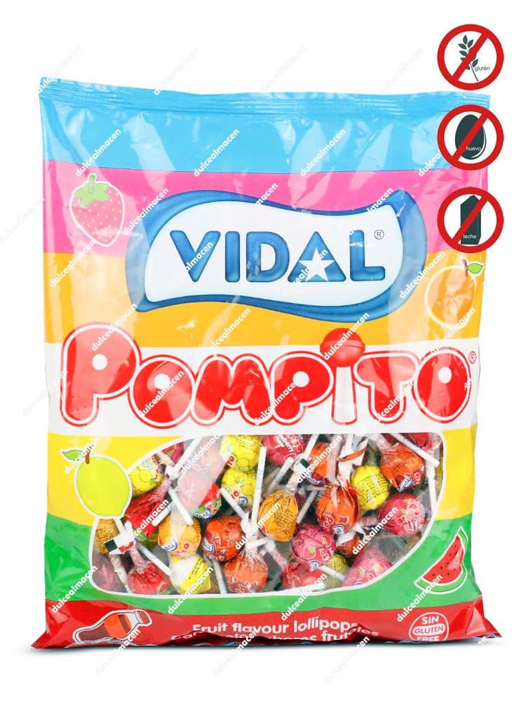Bolsa de caramelos con palo sabor frutas Vidal Pompito Surtido de 100 unidades en Dulcealmacen