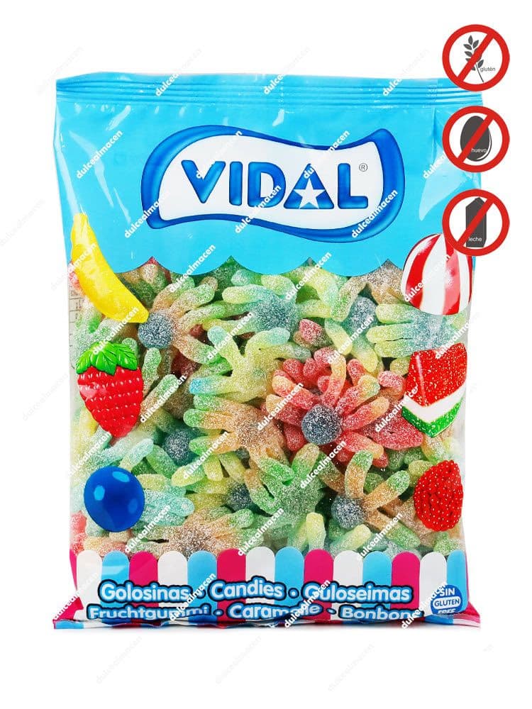 Bolsa de 1 kg de golosinas Vidal Pulpos Pica con surtido de pulpos de goma multicolor recubiertos de azúcar ácido - Dulcealmacen