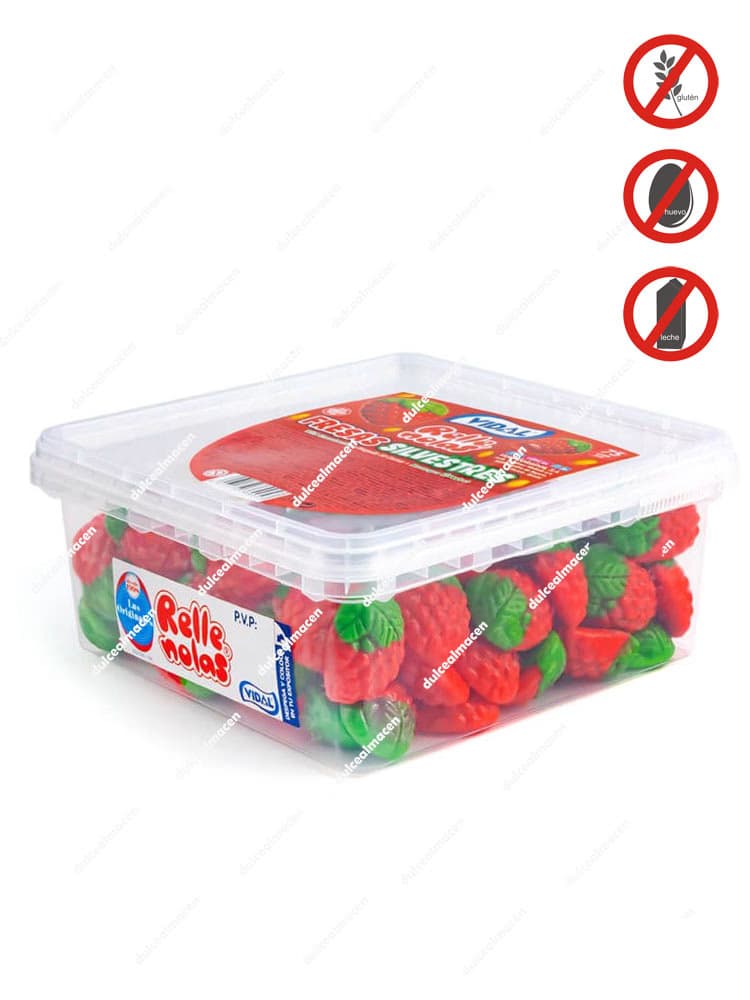 Caja expositora de gominolas rellenas Vidal Rellenolas Fresas Silvestres de 75 unidades en Dulcealmacen