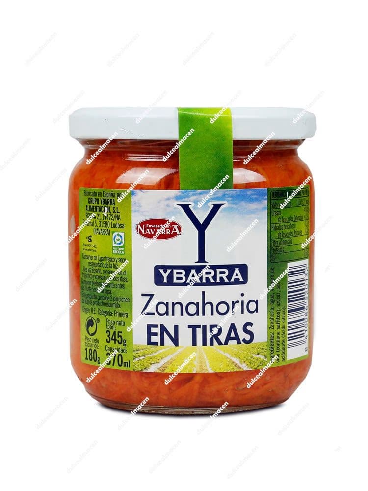 Tarro de cristal de 345g de Zanahoria en Tiras Ybarra, producto elaborado en Navarra listo para consumir - Dulcealmacen