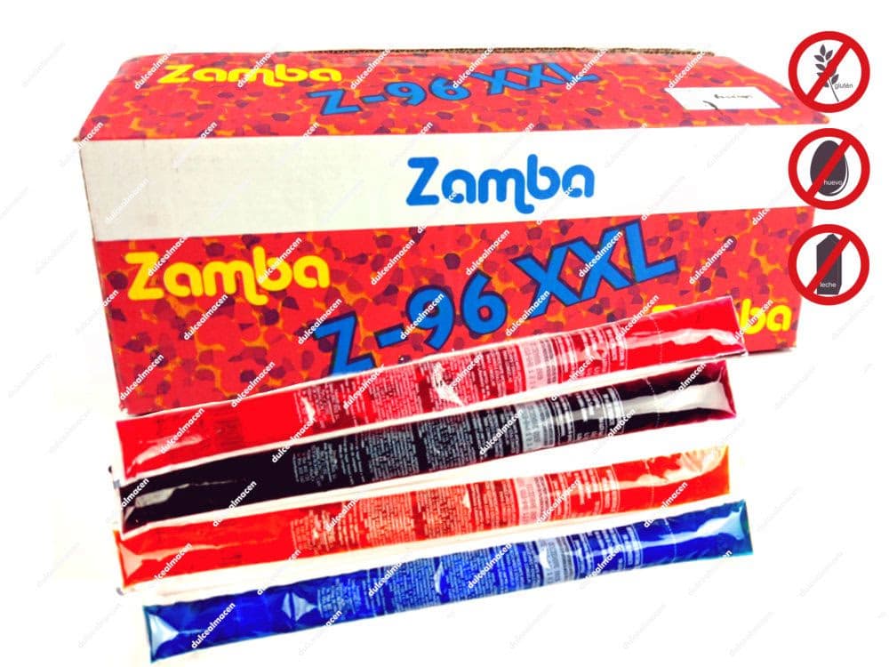 Caja roja de Zamba Z-96 XXL con varios polos de hielo largos de colores surtidos (rojo, azul, naranja, blanco) - Dulcealmacen