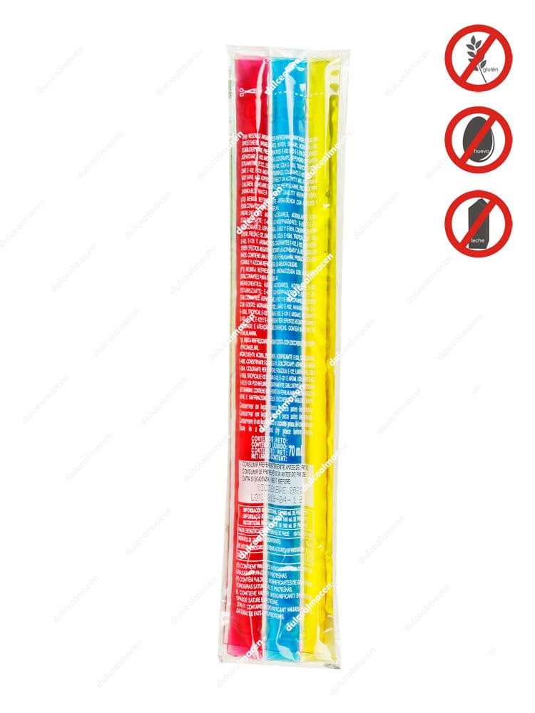 Caja expositora de Zamba Flash El Trío con 57 unidades surtidas de caramelos líquidos en spray y otros formatos coloridos - Dulcealmacen