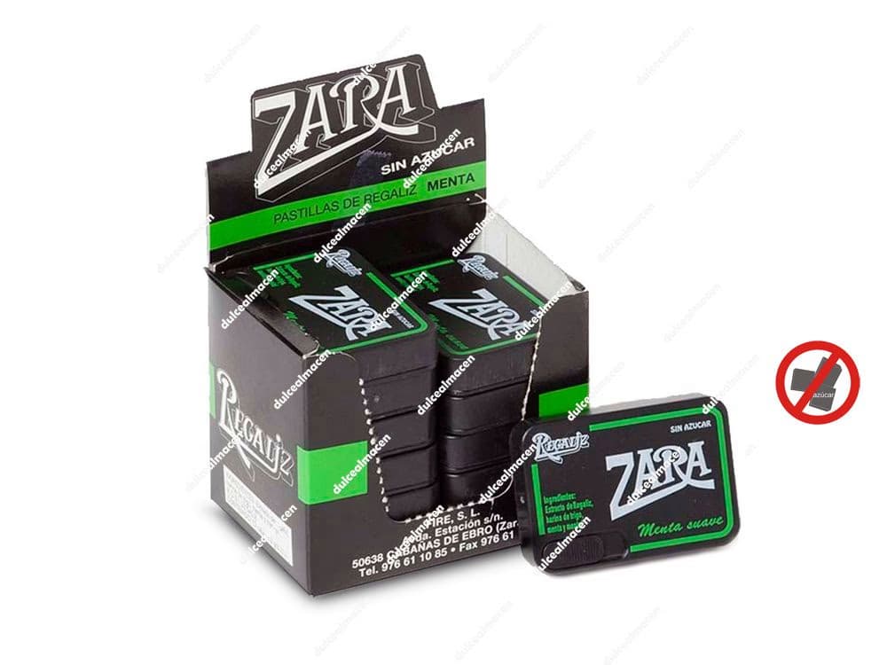 Expositor de caramelo refrescante Zara Pastillas Regaliz Menta de 12 unidades sin azucar de Dulcealmacen