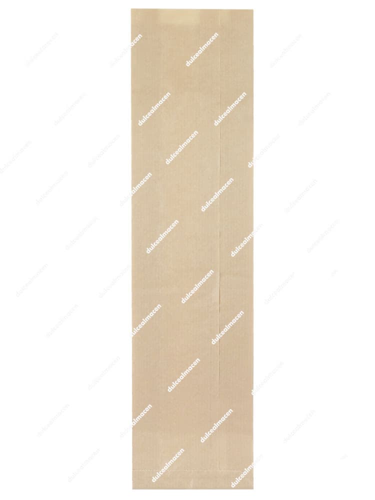 Bolsa papel kraft para 2 barras de pan alargada de color marrón rústico dispuesta verticalmente sobre un fondo blanco - Dulcealmacen