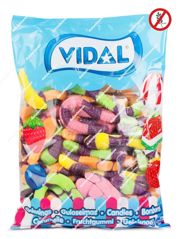 Bolsa de 1 kg de gominolas Vidal Anacondas, serpientes gigantes multicolor con recubrimiento de azúcar pica-pica - Dulcealmacen