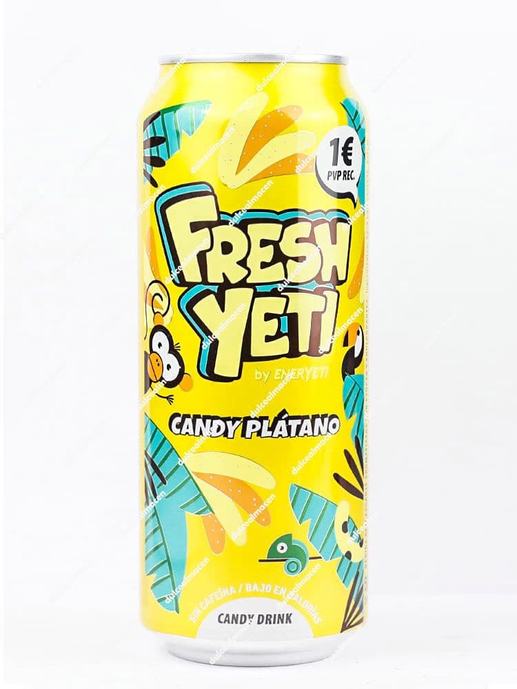 Lata amarilla de bebida energética FreshYeti Candy Plátano 500 ml - Dulcealmacen