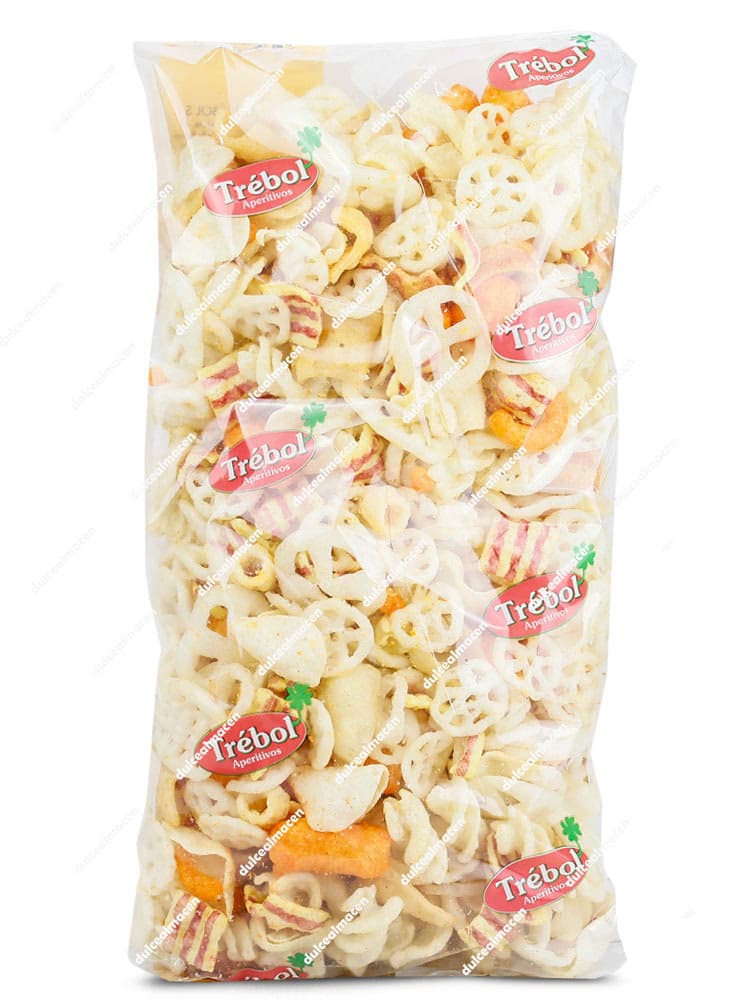 Bolsa de 500 gramos de cóctel variado de snacks y aperitivos extrusionados de la marca La Madrileña gama Trébol - Dulcealmacen