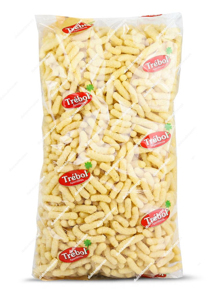 Bolsa de 500 gramos de gusanitos de maíz blancos horneados de la marca La Madrileña gama Trébol aperitivos - Dulcealmacen
