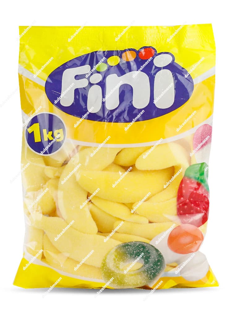 Bolsa de 1 kg de gominolas Fini Maxi Plátanos, piezas amarillas de espuma con sabor a plátano y recubrimiento de azúcar - Dulcealmacen