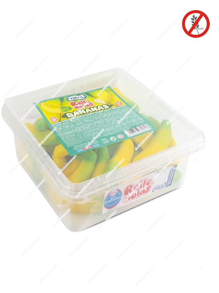 Estuche de gominolas Vidal Rellenola Bananas de 45 unidades con caramelos de goma rellenos en forma de plátanos sin gluten de Dulcealmacen