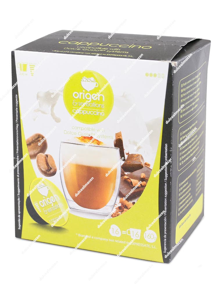 Caja de 16 cápsulas Origen Café Cappuccino compatibles con Dolce Gusto color verde - Dulcealmacen