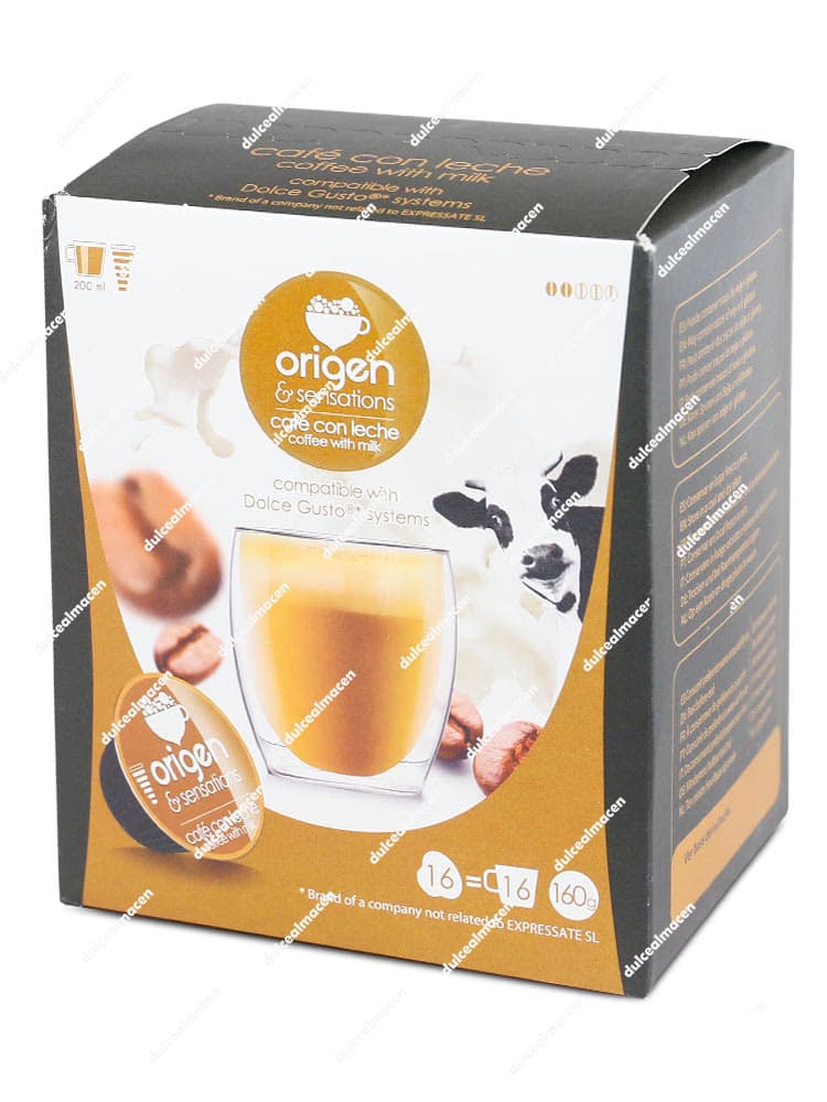 Caja de 16 cápsulas Origen Café Con Leche compatibles con Dolce Gusto color naranja - Dulcealmacen