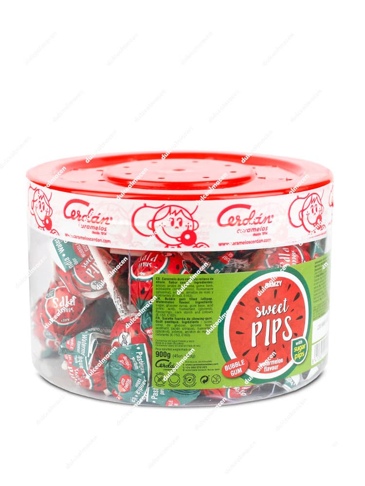 Cerdan Sweet Pips Sandía Mega Chupa Relleno de Chicle 45 uds