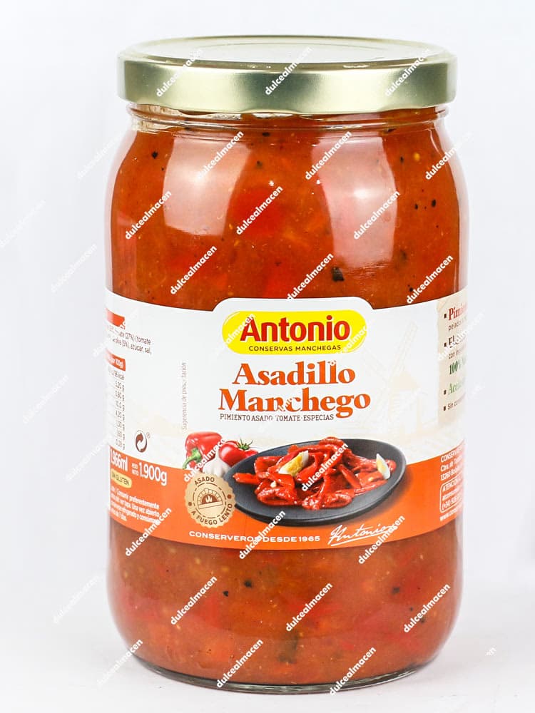 Tarro de cristal de Antonio asadillo manchego 1,966 ml con pimientos rojos asados y etiqueta de Gran Selección - Dulcealmacen