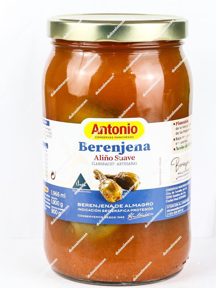Tarro de cristal de 1.900g de Berenjena de Almagro marca Antonio con aliño suave, elaboración artesanal con Indicación Geográfica Protegida - Dulcealmacen