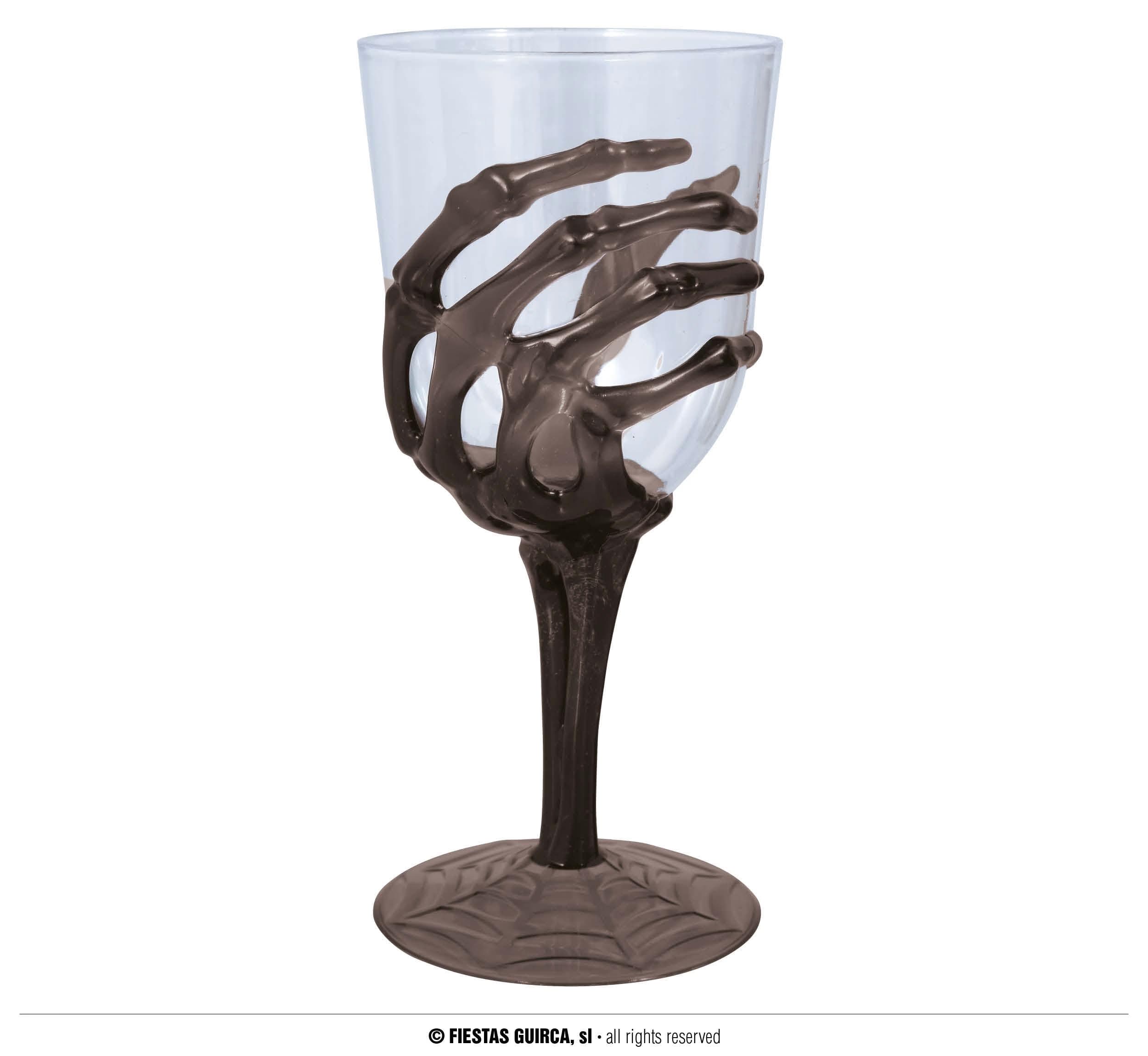 GU copa de vino transp.,mano esqueleto negro, 18.5 cm