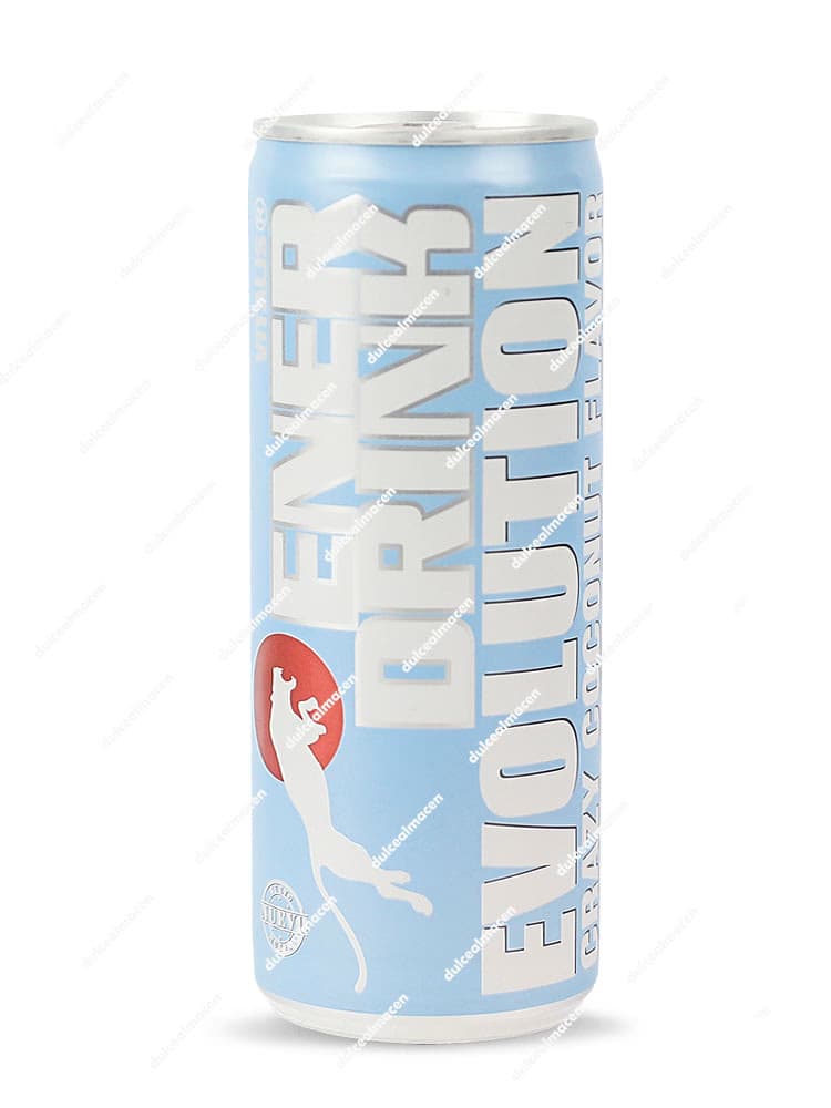 Lata de EnerDrink Coco Loco 250 ml de color azul claro con letras plateadas y logotipo de la marca - Dulcealmacen