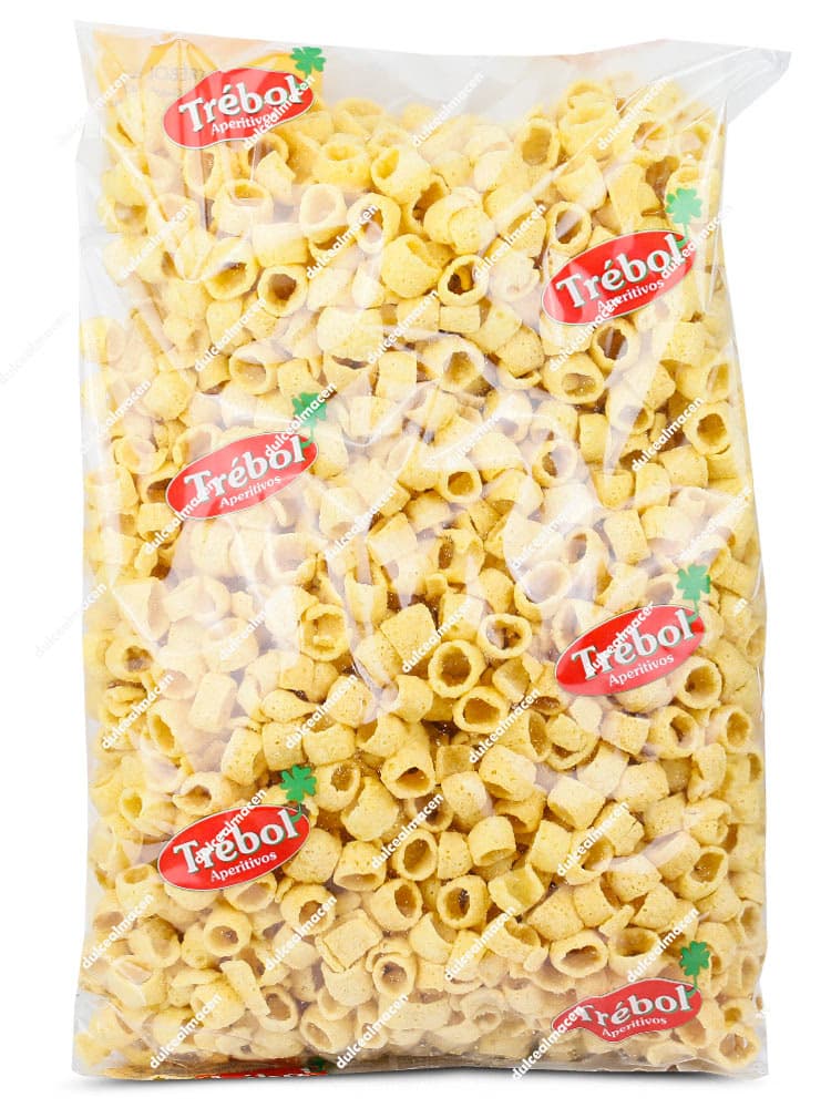 Bolsa de 750 gramos de aros de maíz crujientes de la marca La Madrileña gama Trébol aperitivos - Dulcealmacen