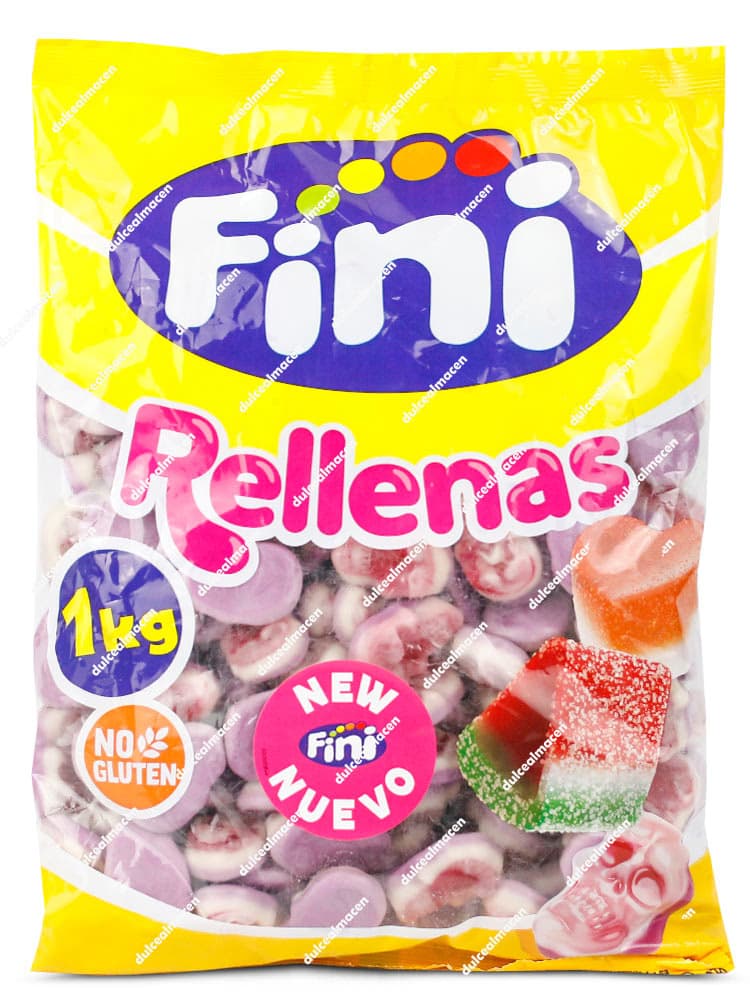 Bolsa de 1 kg de gominolas con forma de calavera rellena de la marca Fini, producto sin gluten - Dulcealmacen