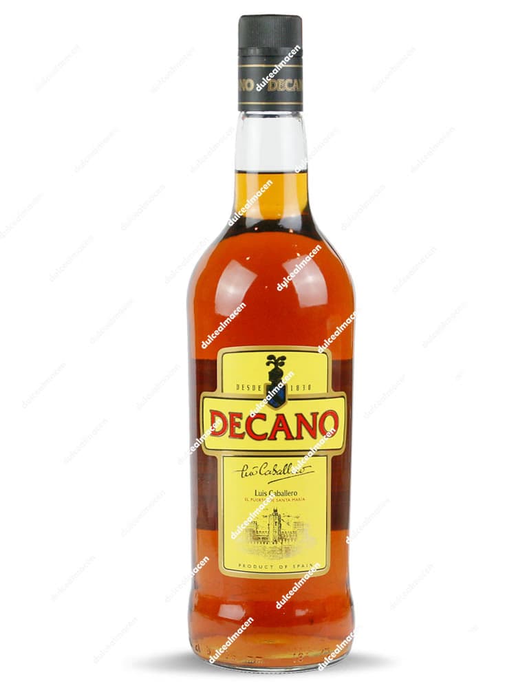 Botella de Brandy Decano 1 L con etiqueta amarilla clásica de Luis Caballero - Dulcealmacen
